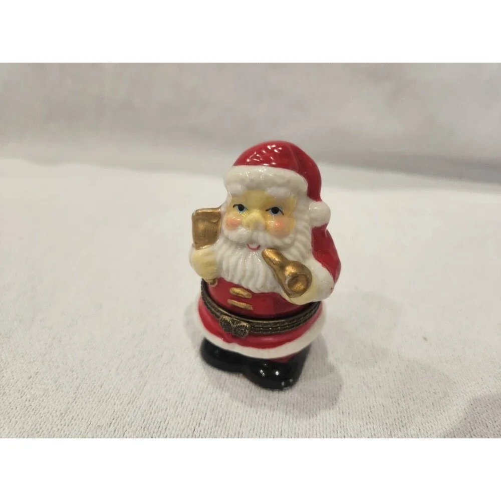 Santa Claus Hinged Porcelain Trinket Box Figurine 2-3/4